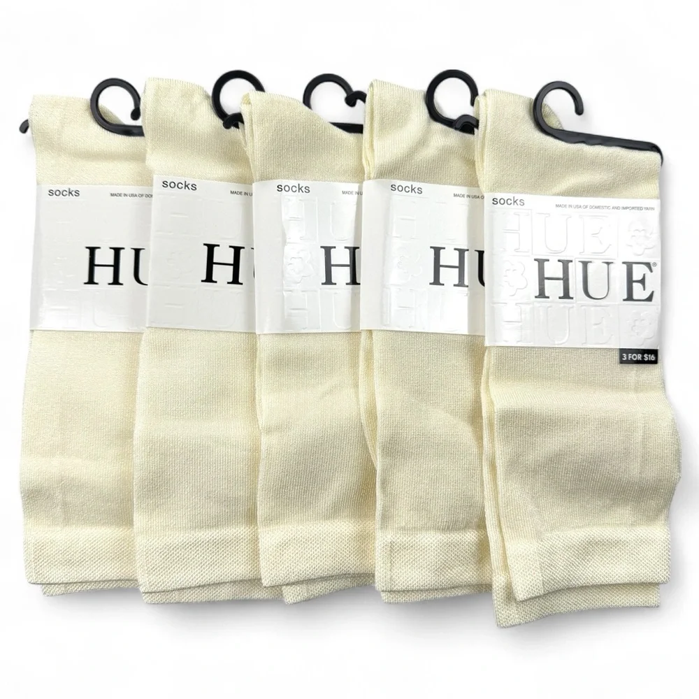 Hue Womens Ivory Cream Luster Flat Knit Socks OSFM‎ Dress Socks 5 Pairs